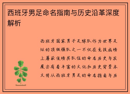 西班牙男足命名指南与历史沿革深度解析